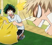 midoriya and bakugo taking out the trash